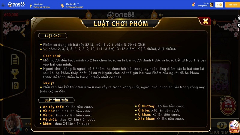 Luật chơi phỏm One88