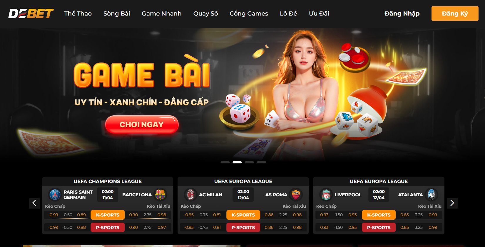 Sảnh live casino tại nhà cái Debet cung cấp đa dạng trò chơi